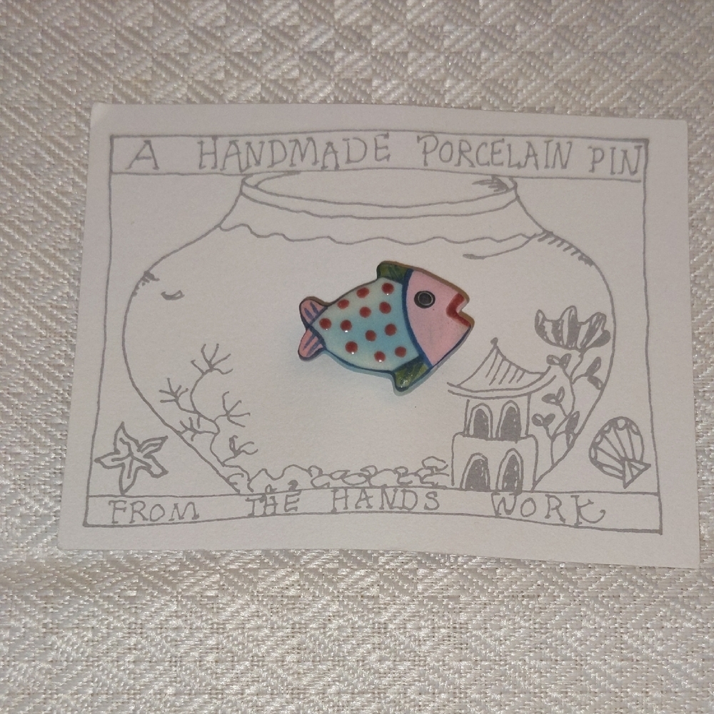 VTG Polka Dot Fish Pin Mini Porcelain Jewelry Accessory Purse Scarf Pinboard New
